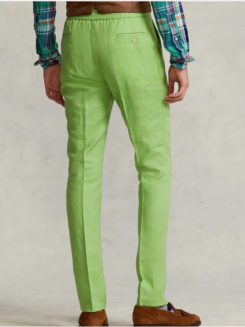 Polo Ralph Lauren Men's, Pleated Linen Trouser, Green , 34/33. NWT